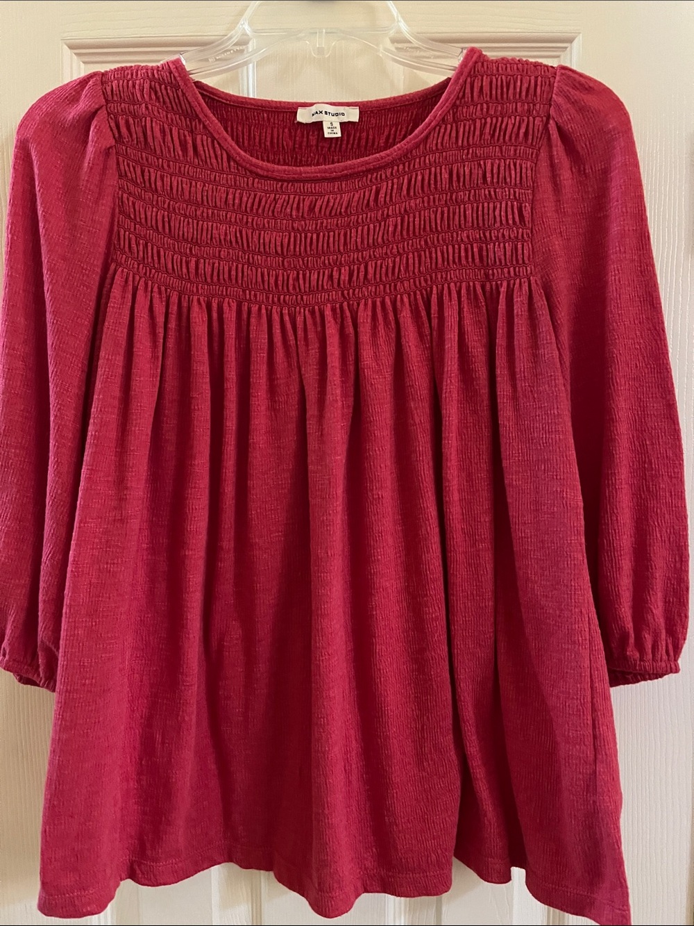 Max Studio Raspberry Smocked Yoke Peasant Top